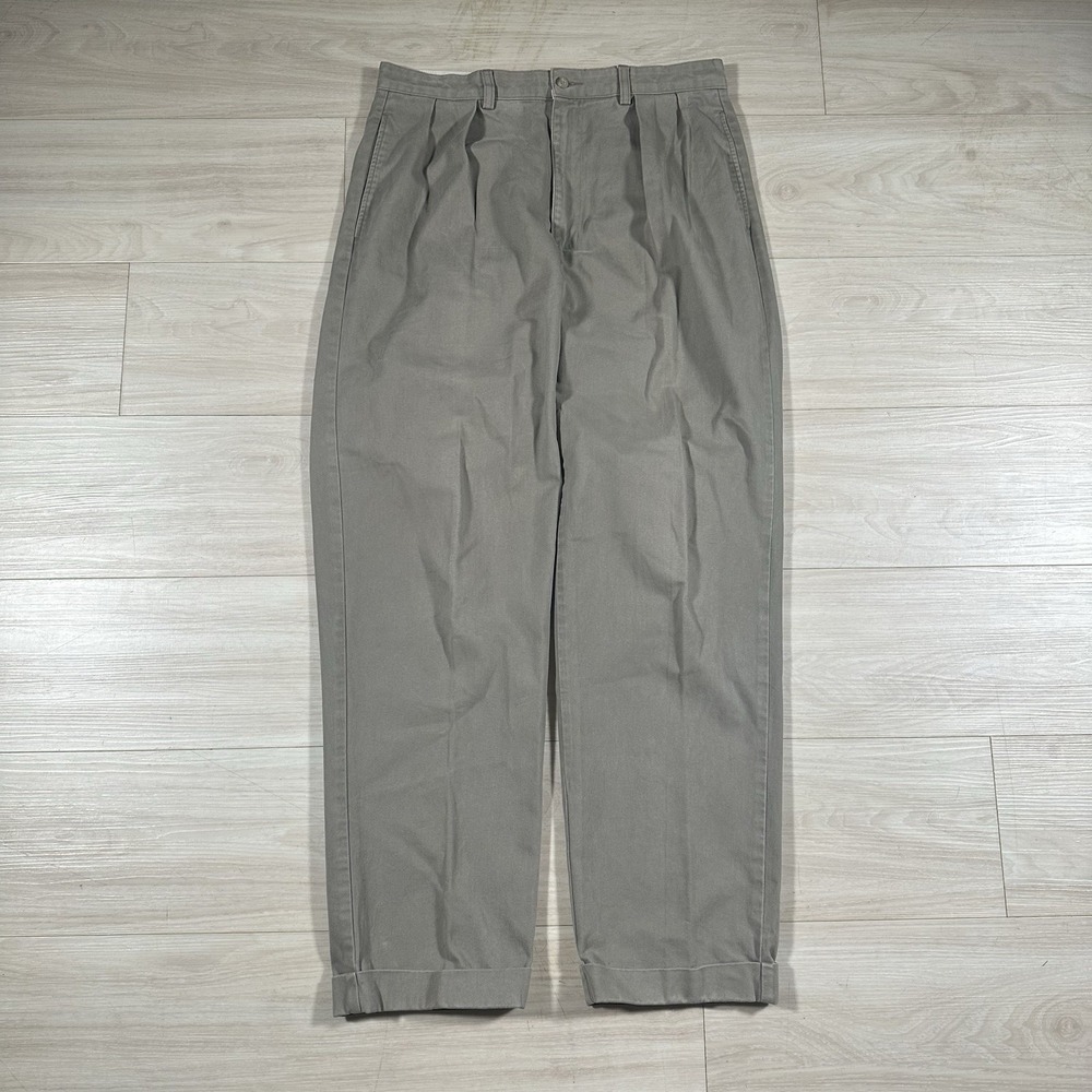 Polo Ralph Lauren Mens 33x32 Pleated Chino Pants Olive Green Cuffed Cotton Twill